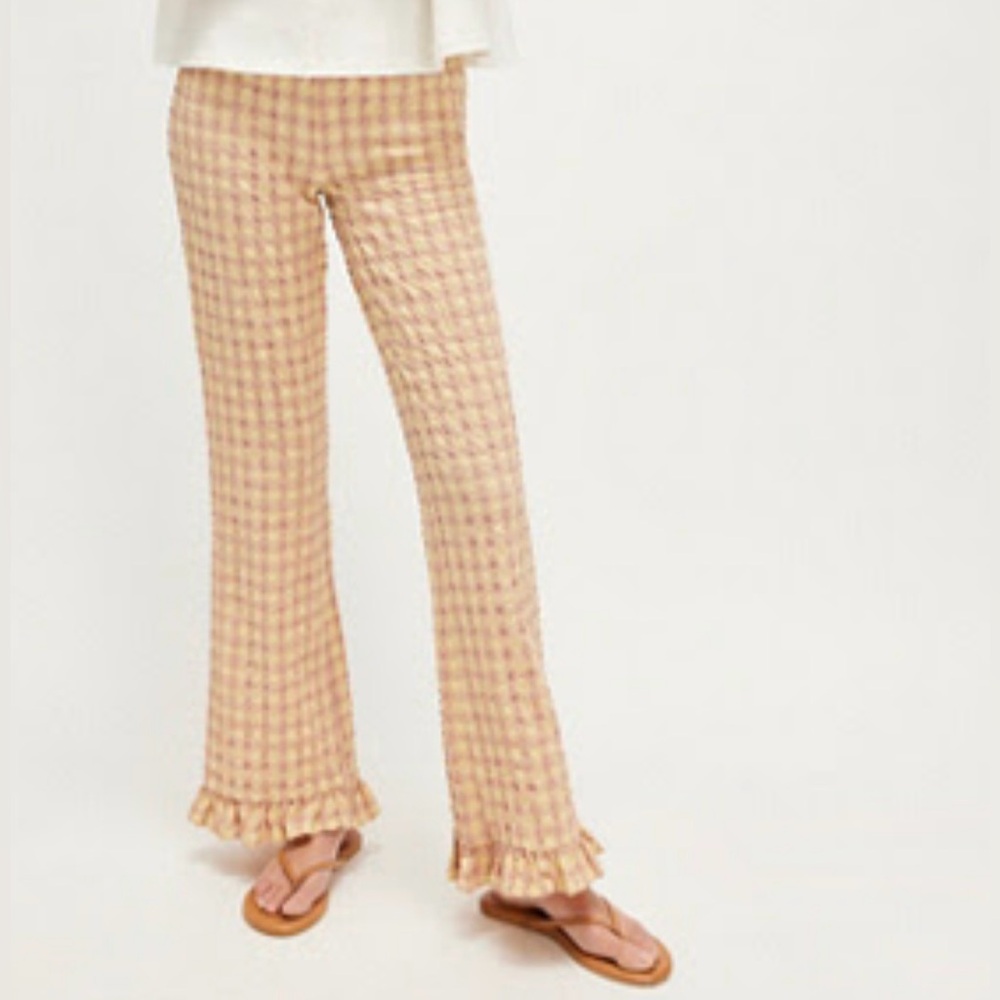 Free People Frida peach gingham ruffle pants